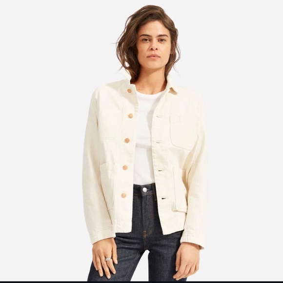 Everlane The Denim Chore Jacket Thin Barn Coat Cream/Bone Pocket Button Up - Picture 2 of 10